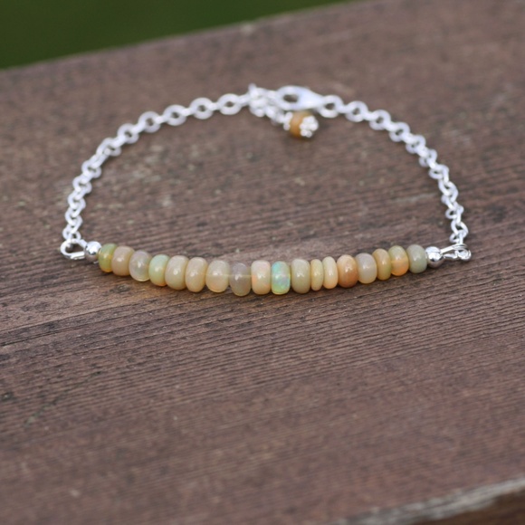 Natural Untreated Welo Opal Bracelet Sterling Silver , 14th Anniversary - Picture 4 of 5
